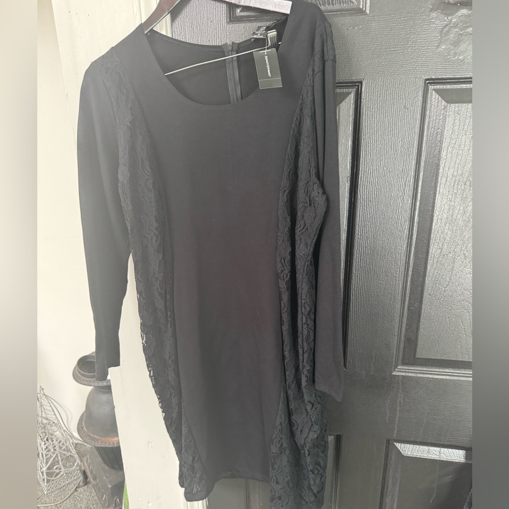 Ashley Stewart Black Dress with Lace Detail, SZ W 26 black , long sleeve NWT